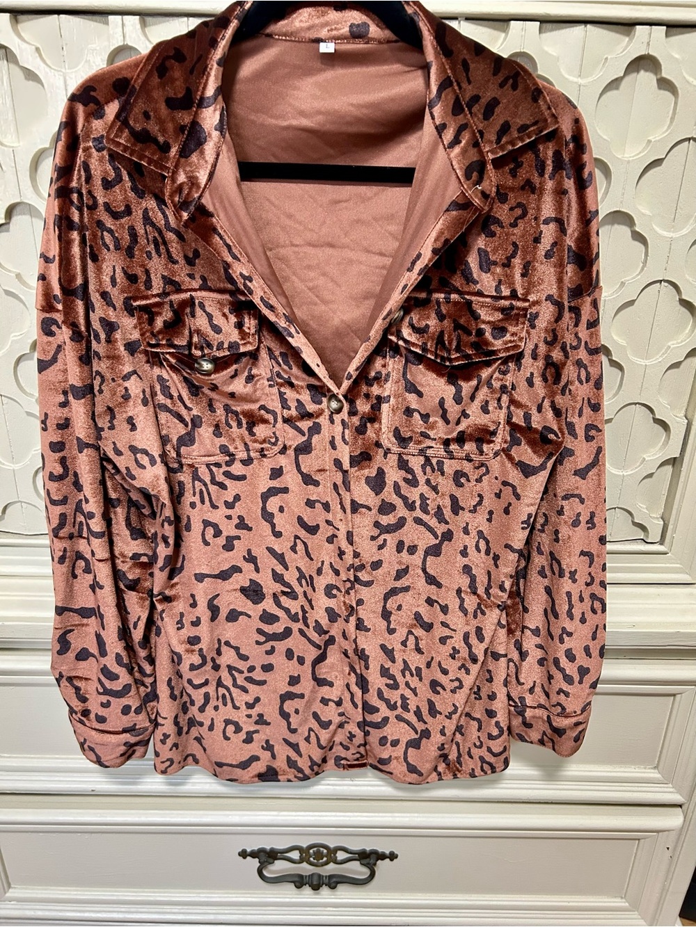 Leopard Print Velvet Type Shirt Jacket in Dusty Rose